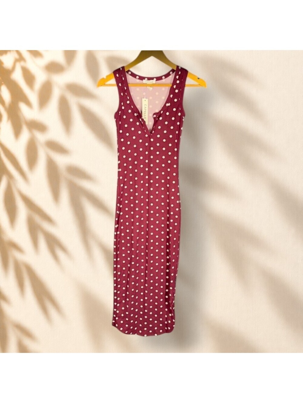 New Capella Dress Women S Small Red Polka Dot Maxi Long V-Neck Sleeveless Casual